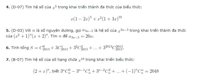 Bài tập rèn luyện về nhị thức NewtonBài tập rèn luyện về nhị thức Newton