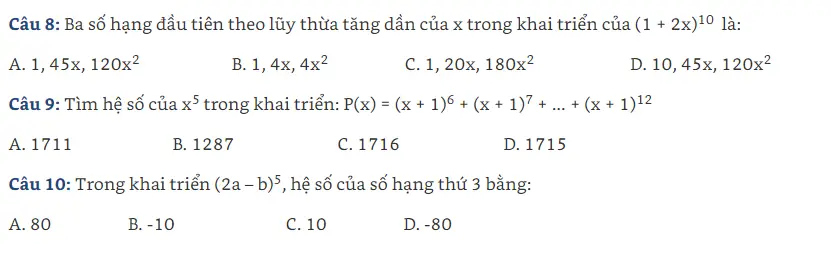 Bài tập rèn luyện về nhị thức Newton