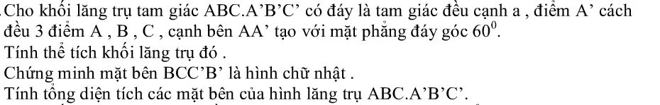 Bài tập về lăng trụ tam giác đều