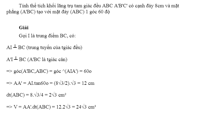 Bài tập về lăng trụ tam giác đều