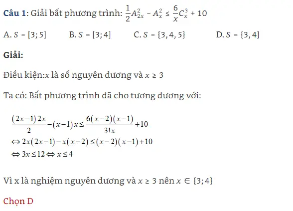 Bài toán về phương trình, bất phương trình chứa tổ hợp