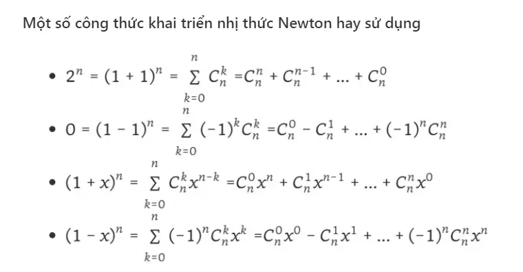 Tính chất của công thức nhị thức Newton 