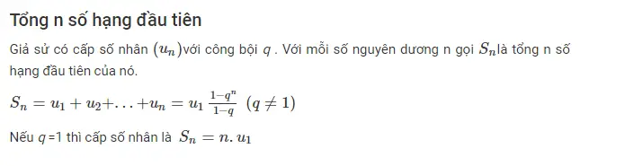 Tổng n số hạng đầu tiên của một cấp số nhân